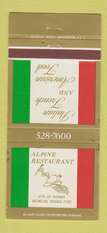 Matchbook Cover - Alpine Restaurant Arlington VA Italian French 30 Strike