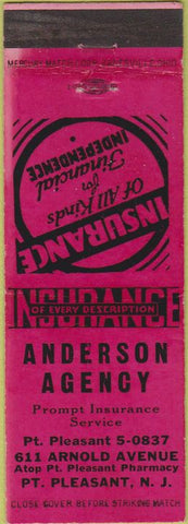 Matchbook Cover - Anderson Agency Point Pleasant NJ insurance