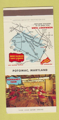 Matchbook Cover - Normandy Farm Potomac MD 30 Strike