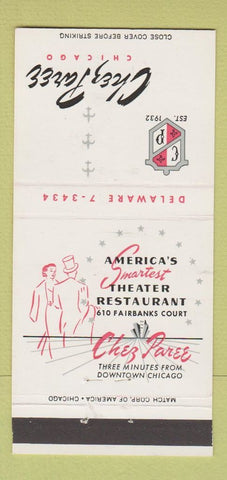 Matchbook Cover - Chez Paree Theater Restaurant Chicago IL 30 Strike