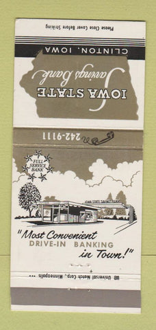 Matchbook Cover - Iowa State Savings Bank Clinton IA 30 Strike