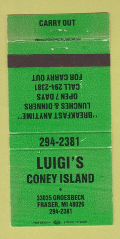 Matchbook Cover - Luigi's Coney Island Fraser MI WEAR 30 Strike