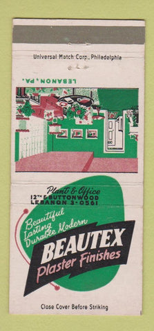 Matchbook Cover - Beautex Plaster Finishes Lebalon PA 30 Strike