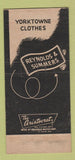 Matchbook Cover - Reynolds & Summers Men's Clothes New Castle PA WEAR 30 Strike
