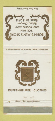 Matchbook Cover - Bohn's Men's Clothes Baker OR Kuppenheimer WEAR 30 Strike