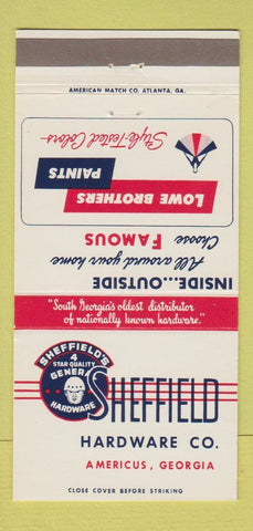Matchbook Cover - Sheffield Hardware Americus GA Lowe Bros Paint 30 Strike
