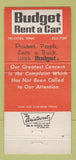 Matchbook Cover - Budget Car Rentals Tri Cities TN IMPRINT WEAR 30 Strike