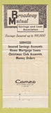 Matchbook Cover - Broadway Mutual Savings and Loan Newark NJ 30 Strike