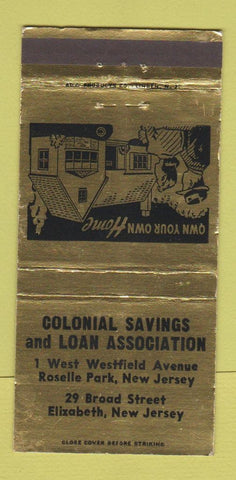 Matchbook Cover - Colonial Savings and Loan Elizabeth NJ WEAR GOLD 30 Strike
