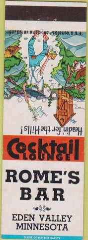 Matchbook Cover - Rome's Bar Eden Valley MN Hillbilly