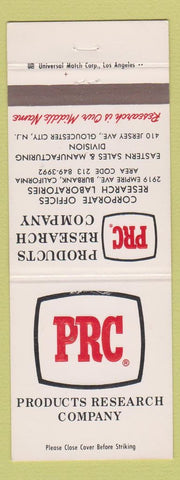 Matchbook Cover - Products Research Company Gloucester City NJ Burbank CA