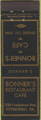 Matchbook Cover - Bonner's Restaurant Cafe Pittsburgh PA Merchants