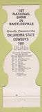 Matchbook Cover - Oklahoma State Cowboys Football 1981 Bartlesville OK Bank