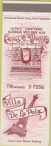 Matchbook Cover - Villa De La Paix Oakland CA