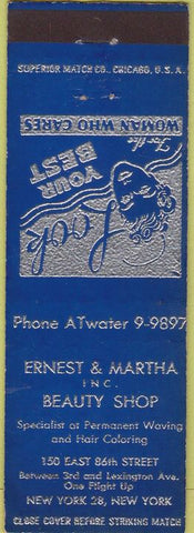 Matchbook Cover - Ernest Martha Beauty Shop New York NY Girlie