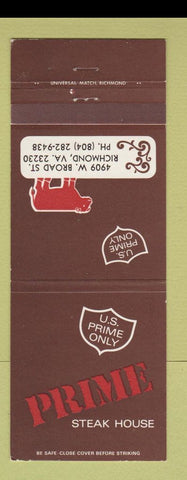 Matchbook Cover - Prime Steak House Richmond VA