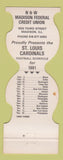 Matchbook Cover - St Louis Cardinals Football 1981 Credit Union Madison IL