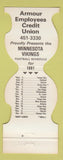 Matchbook Cover - Minnesota Vikings Football 1981 Armour Credit Union
