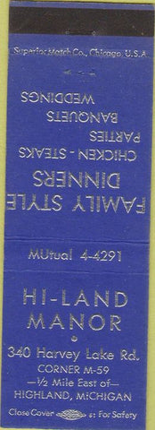 Matchbook Cover - Hi Land Manor Higland MI