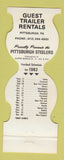 Matchbook Cover - Pittsburgh Steelers Football 1982 Guest Trailer Rentals PA