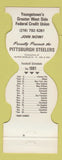 Matchbook Cover - Pittsburgh Steelers Football 1981 Youngstown's Credit Union
