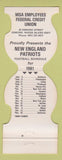 Matchbook Cover - New England Patriots Football 1981 MSA Credit Union Esmond RI