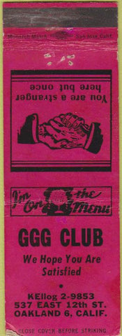 Matchbook Cover - GGG Club Oakland CA