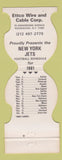 Matchbook Cover - New York Jets Football 1981 Ettco Wire Cable Ridgewood NY