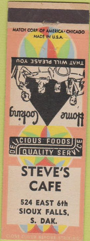 Matchbook Cover - Steve's Cafe Sioux Falls SD Match Corp 40s