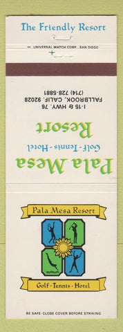 Matchbook Cover - Pala Mesa Golf Tennis Hotel Resort Fallbrook CA