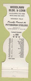Matchbook Cover - Pittsburgh Steelers Football 1981 Woodlawn Building Loan