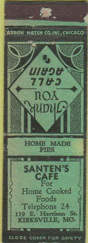 Matchbook Cover - Sante's Cafe Kirksville MO Arrow