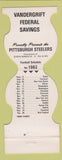 Matchbook Cover - Pittsburgh Steelers Football 1982 Vandergrift Savings