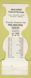 Matchbook Cover - Philadelphia Eagles Football 1982 Malvern Savings PA Paoli