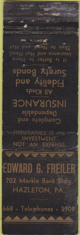 Matchbook Cover - Edward Freiler Hazleton PA Merchants