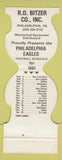 Matchbook Cover - Philadelphia Eagles Football 1981 RD Bitzer PA
