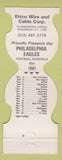 Matchbook Cover Philadelphia Eagles Football 1981 Ettco Wire Cable Ridgewood NY
