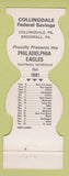 Matchbook Cover - Philadelphia Eagles Football 1981 Collingdale Bank PA Broomall