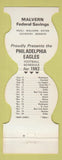 Matchbook Cover - Philadelphia Eagles Football 1982 Malvern Savings PA Exton