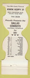 Matchbook Cover - Dallas Cowboys Football 1981 Kwik Kopy Dallas TX