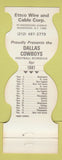Matchbook Cover - Dallas Cowboys Football 1981 Ettco Wire Cable Ridgewood NY