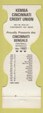 Matchbook Cover - Cincinnati Bengals Football 1982 Kemba Credit Union OH
