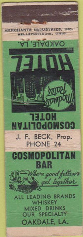 Matchbook Cover - Cosmopolitan Bar HotelOakdale LA Merchants POOR