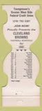 Matchbook Cover - Cleveland Browns Football 1981 Youngstown Credit Union OH