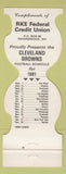Matchbook Cover - Cleveland Browns Football 1981 RKE Credit Union Ravenswood WV