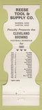 Matchbook Cover - Cleveland Browns Football 1981 Reese Tool Supply Warren Canton