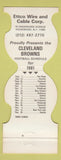 Matchbook Cover - Cleveland Browns Football 1981 Ettco Wire Cable Ridgewood NY