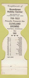 Matchbook Cover - Cleveland Browns Football 1981 Hobby Center Youngstown OH