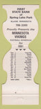 Matchbook Cover - Minnesota Vikings Football 1981 Bank Blaine MN
