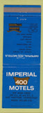Matchbook Cover - Imperial 400 Motel East Hartford CT